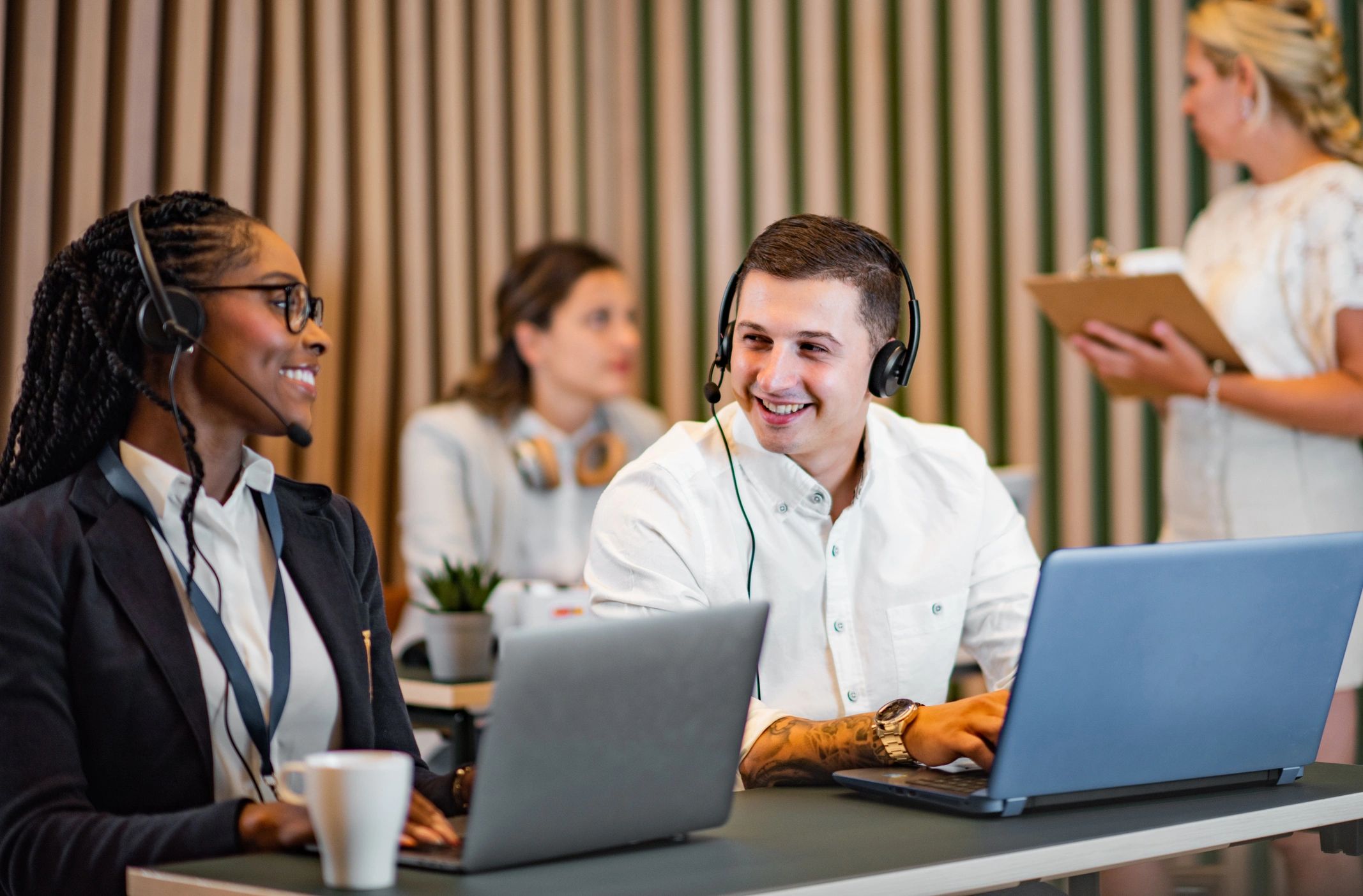 Customer service team working in a call center